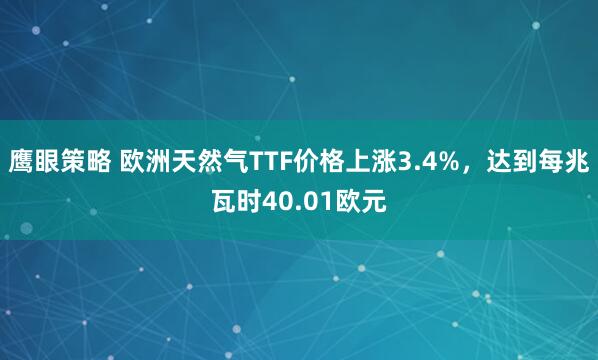 鹰眼策略 欧洲天然气TTF价格上涨3.4%，达到每兆瓦时40.01欧元